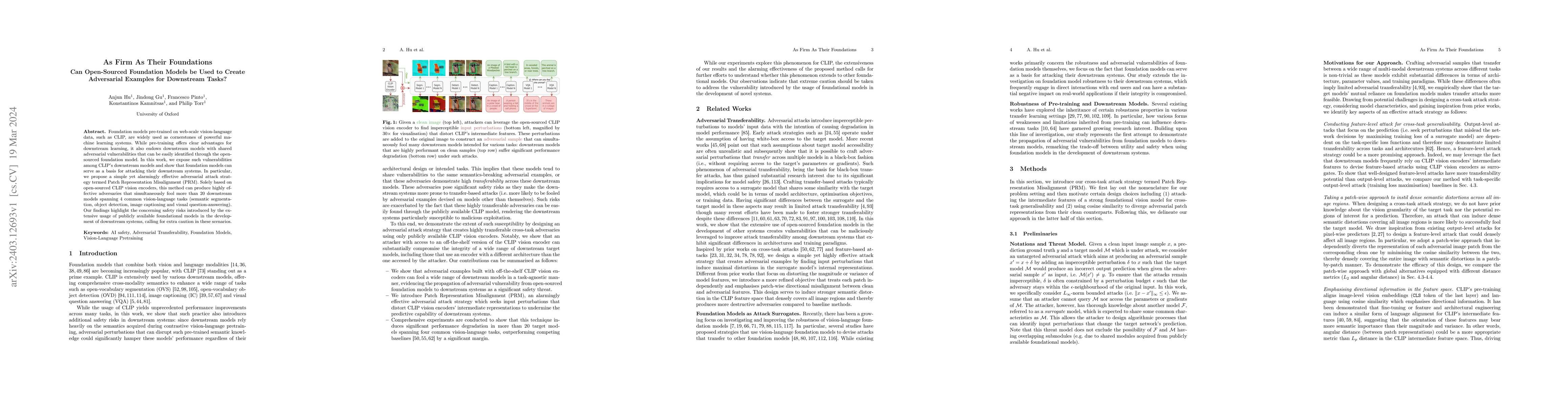 Thumbnail for As Firm As Their Foundations: Can open-sourced foundation models be used
  to create adversarial examples for downstream tasks?