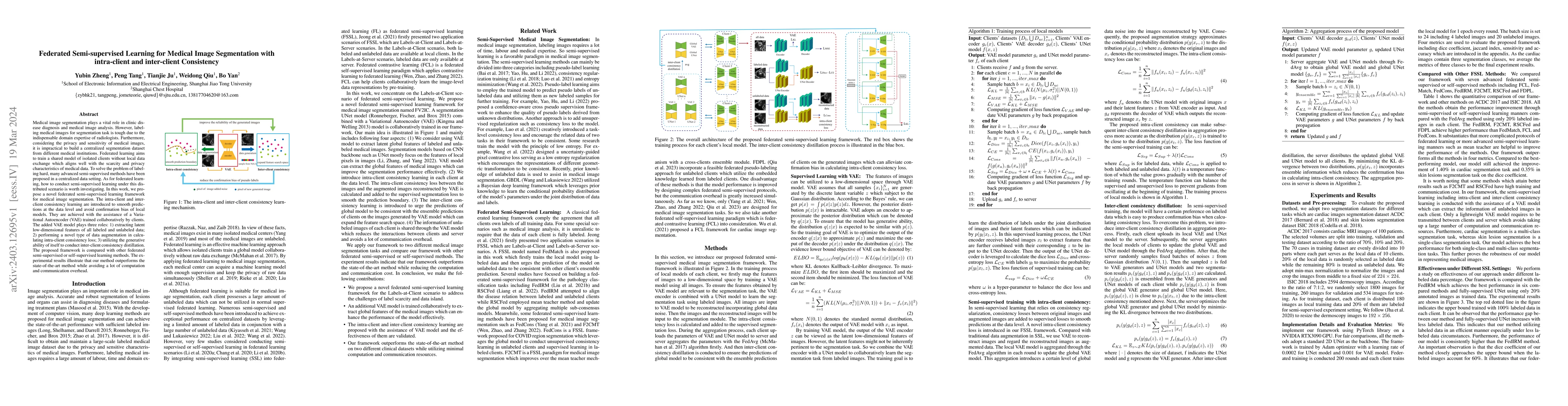 Thumbnail for Federated Semi-supervised Learning for Medical Image Segmentation with
  intra-client and inter-client Consistency