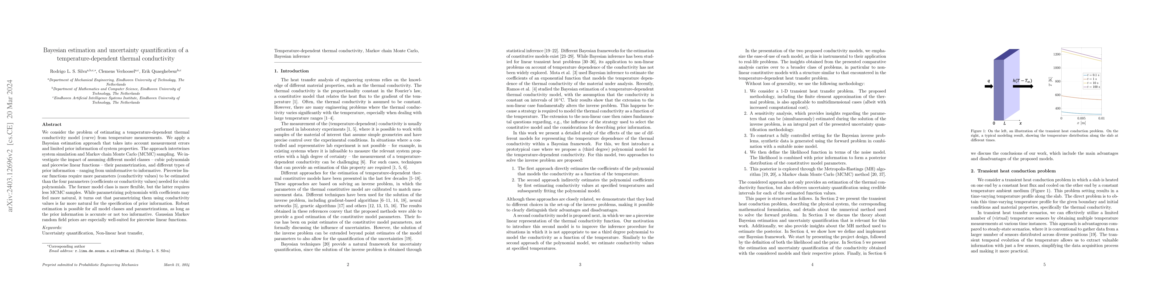 Thumbnail for Bayesian estimation and uncertainty quantification of a
  temperature-dependent thermal conductivity