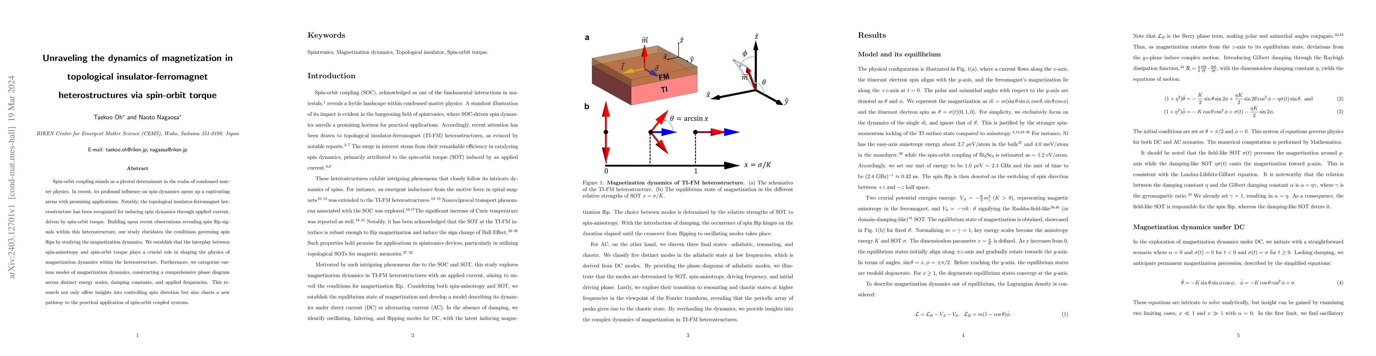 Thumbnail for Unraveling the dynamics of magnetization in topological
  insulator-ferromagnet heterostructures via spin-orbit torque