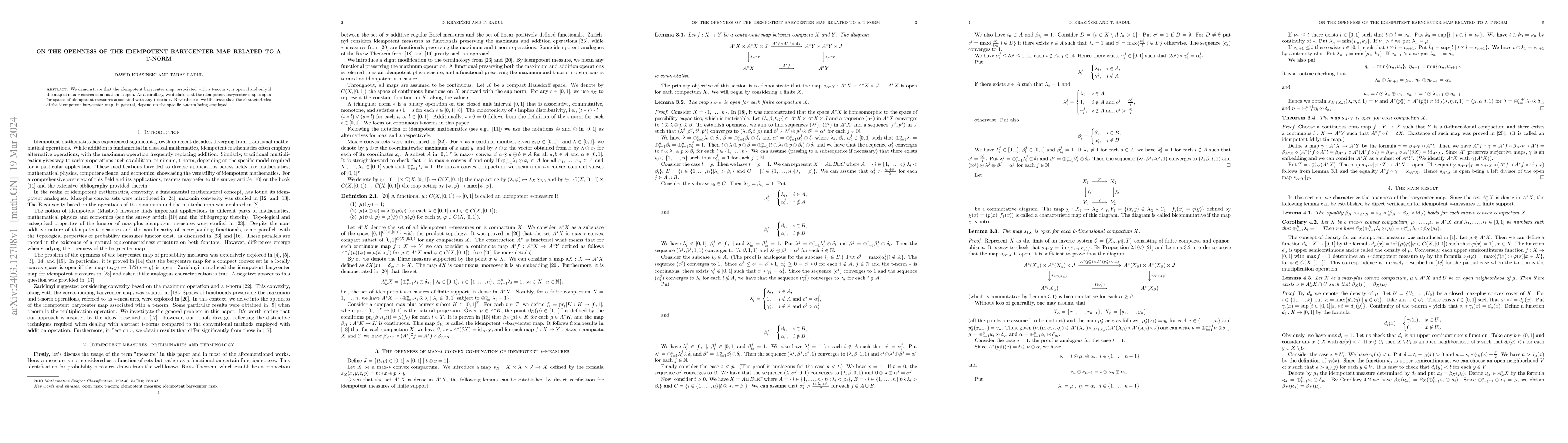 Thumbnail for On the openness of the idempotent barycenter map related to a t-norm