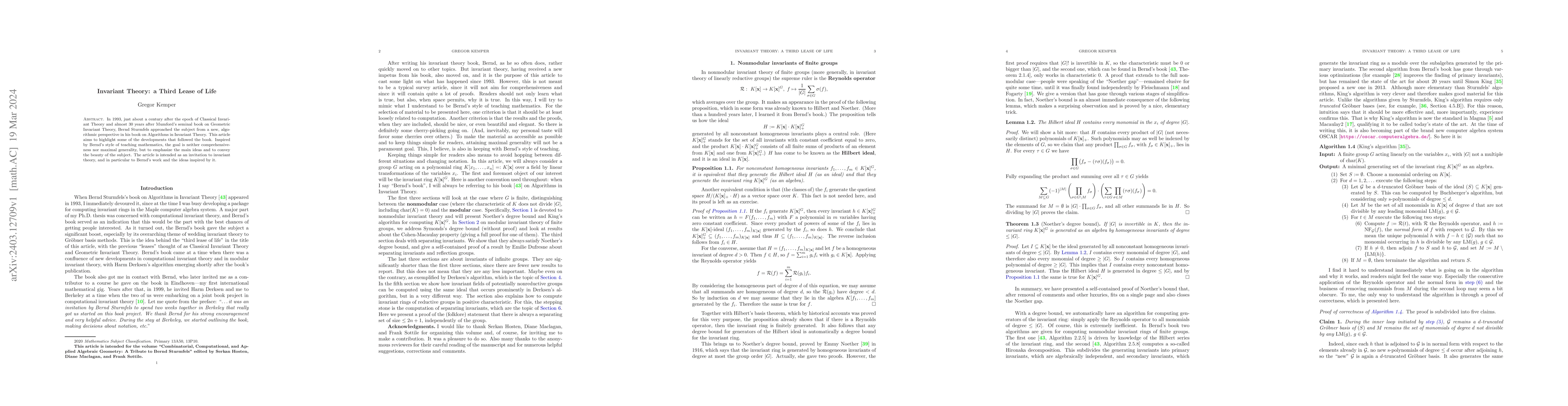 Thumbnail for Invariant Theory: a Third Lease of Life