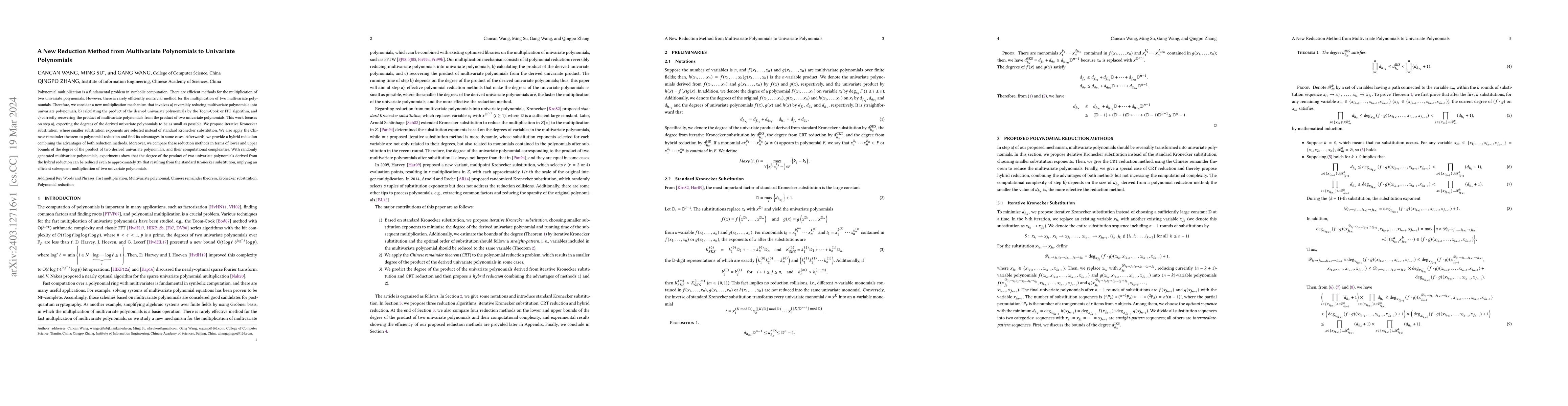 Thumbnail for A New Reduction Method from Multivariate Polynomials to Univariate
  Polynomials