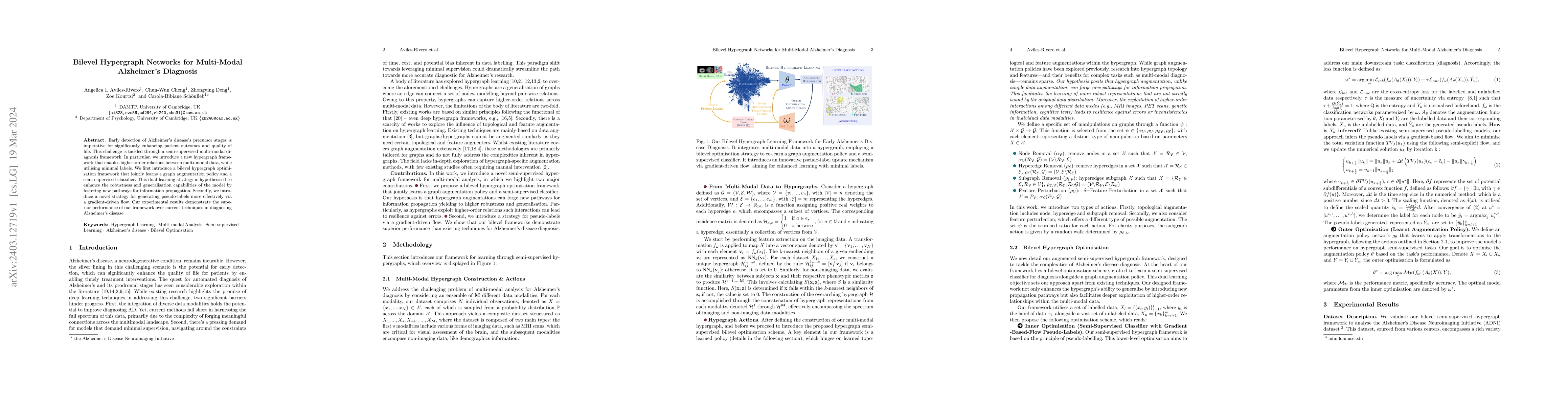 Thumbnail for Bilevel Hypergraph Networks for Multi-Modal Alzheimer's Diagnosis