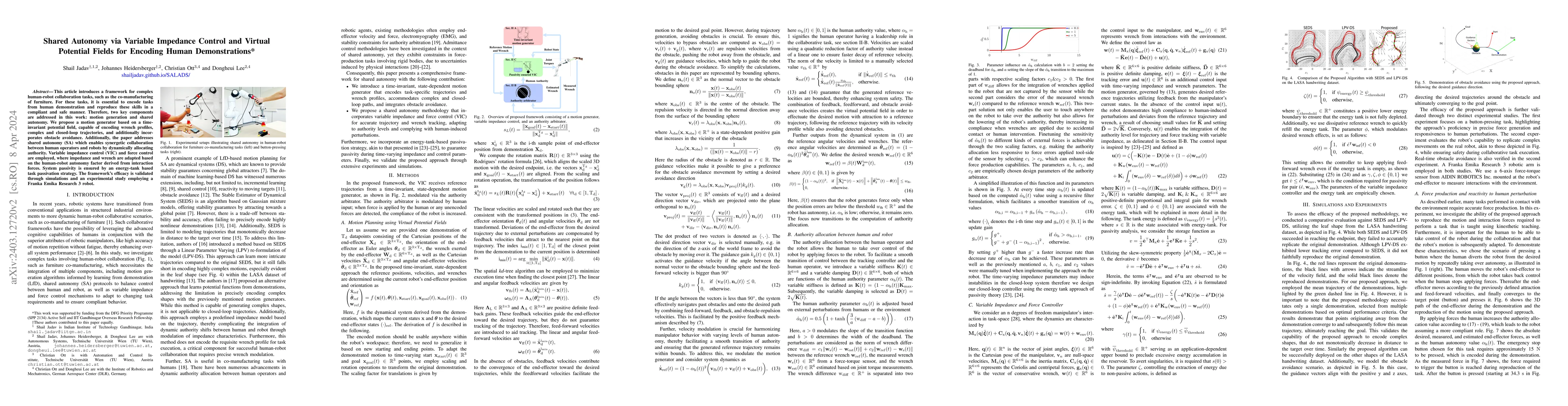 Thumbnail for Shared Autonomy via Variable Impedance Control and Virtual Potential
  Fields for Encoding Human Demonstration