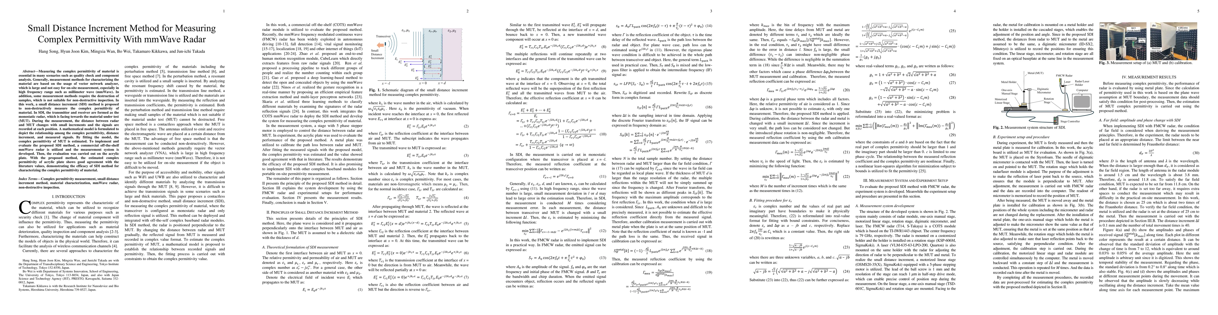Thumbnail for Small Distance Increment Method for Measuring Complex Permittivity With
  mmWave Radar