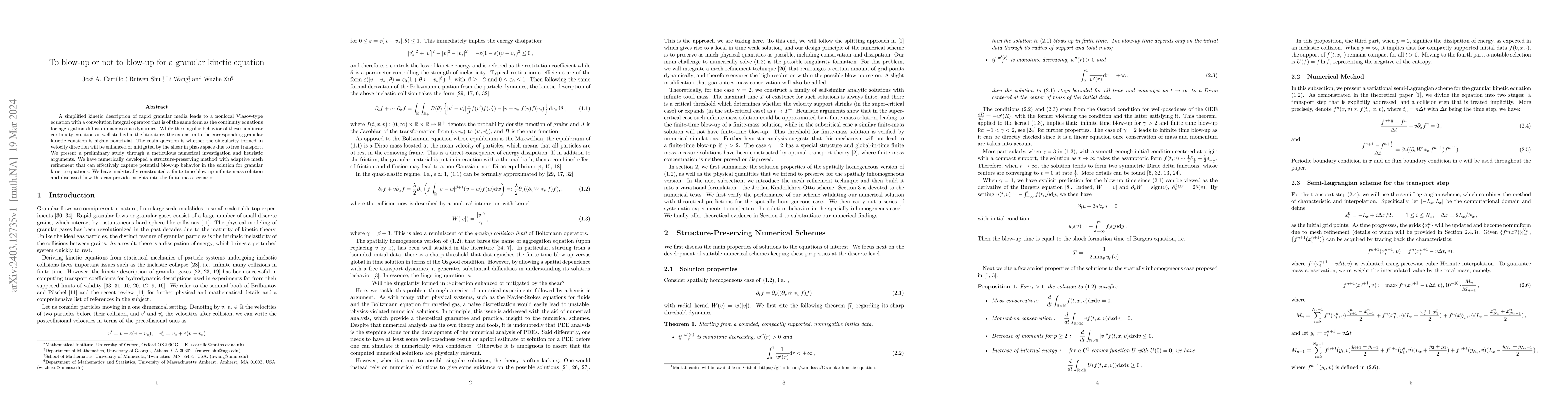 Thumbnail for To blow-up or not to blow-up for a granular kinetic equation