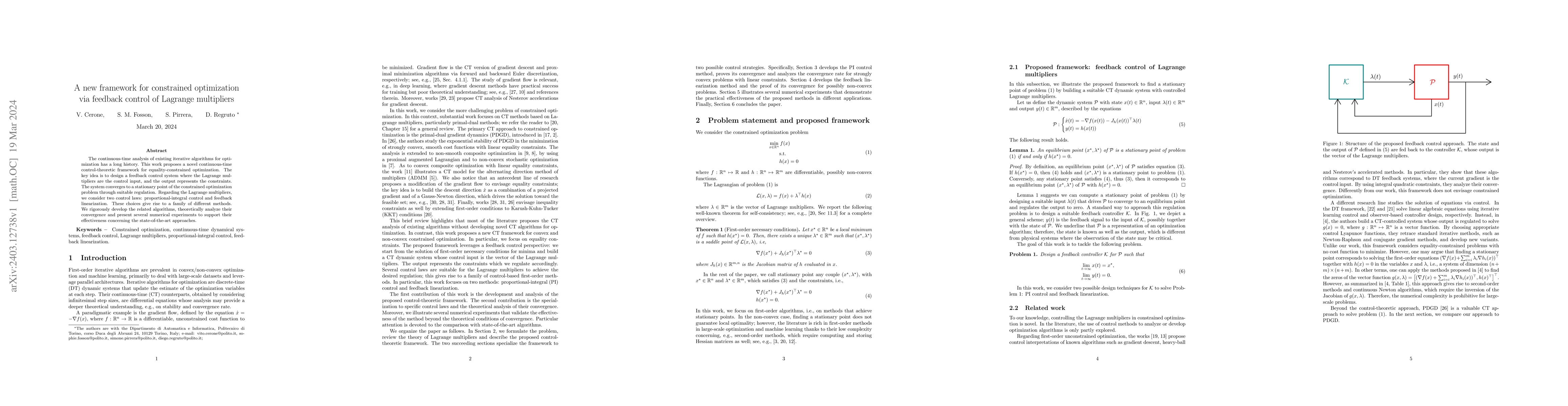 Thumbnail for A new framework for constrained optimization via feedback control of
  Lagrange multipliers