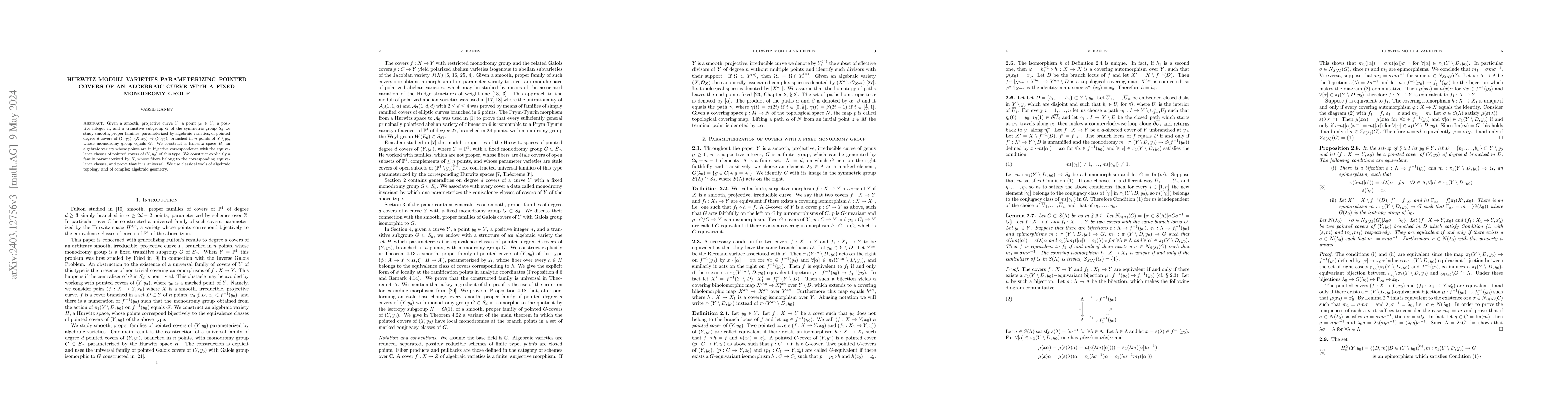 Thumbnail for Hurwitz moduli varieties parameterizing pointed covers of an algebraic
  curve with a fixed monodromy group