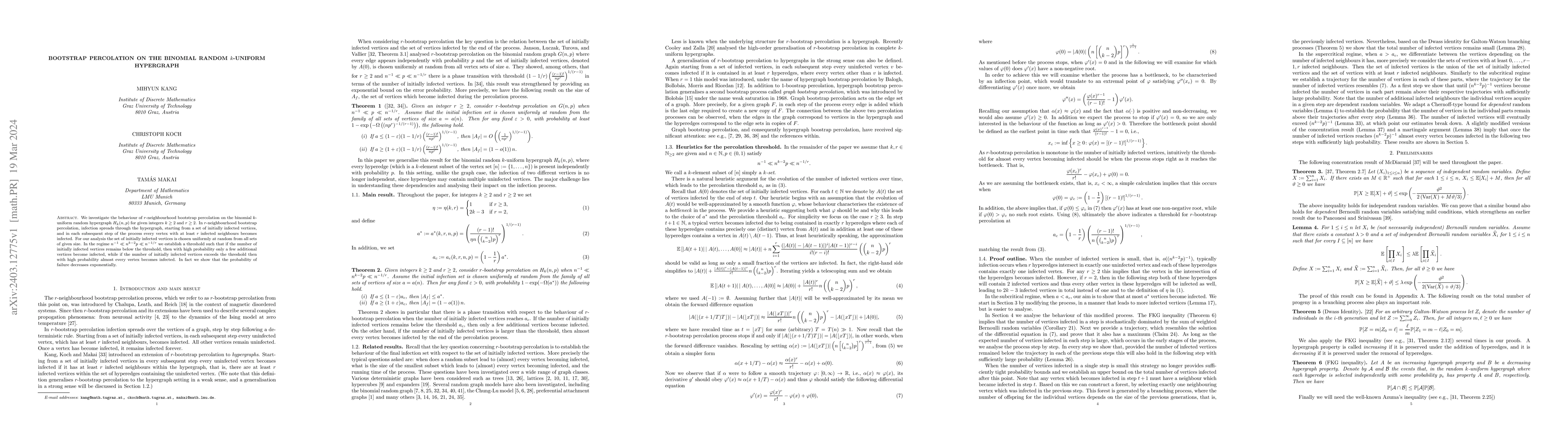 Thumbnail for Bootstrap Percolation on the Binomial Random $k$-uniform Hypergraph