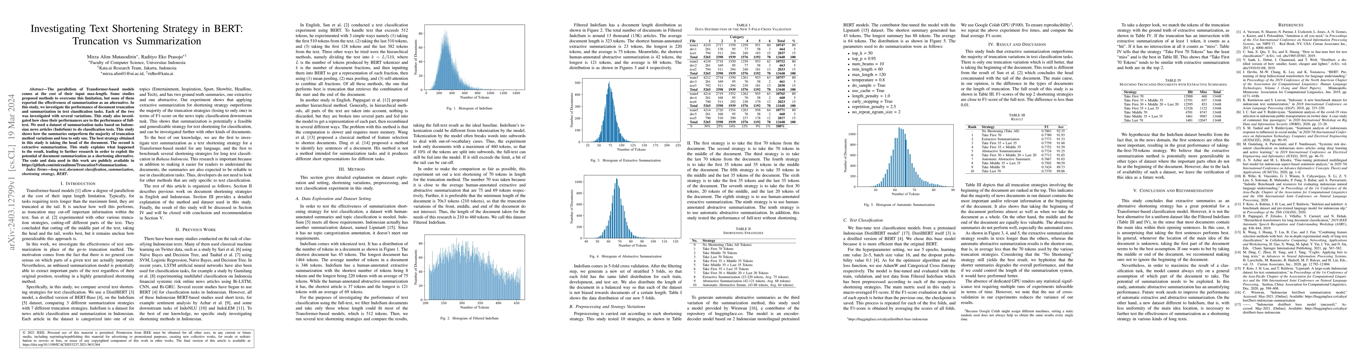 Thumbnail for Investigating Text Shortening Strategy in BERT: Truncation vs
  Summarization