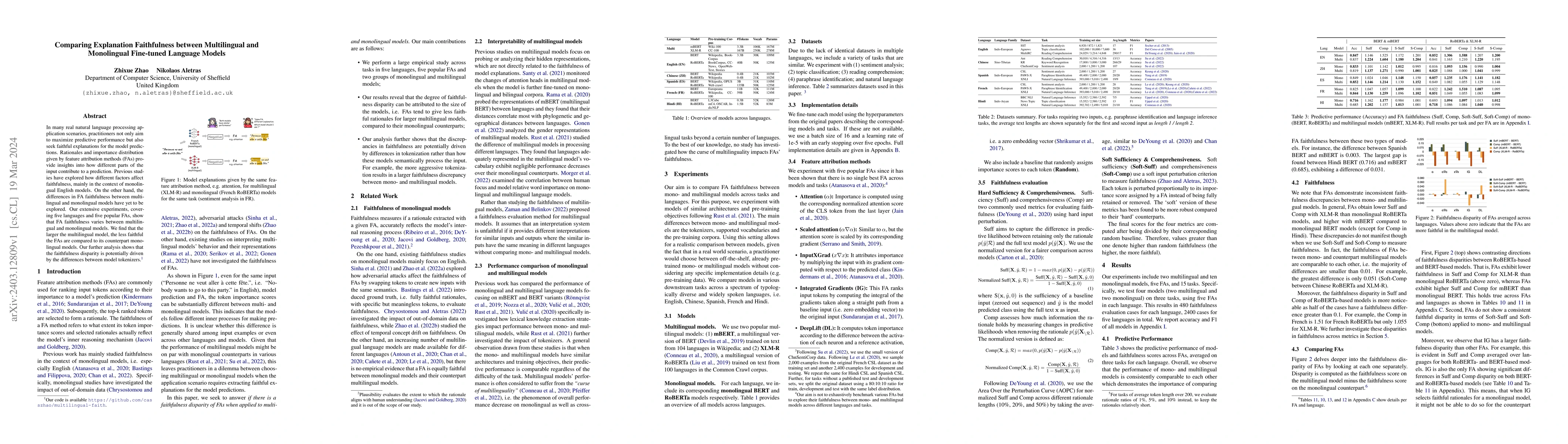 Thumbnail for Comparing Explanation Faithfulness between Multilingual and Monolingual
  Fine-tuned Language Models