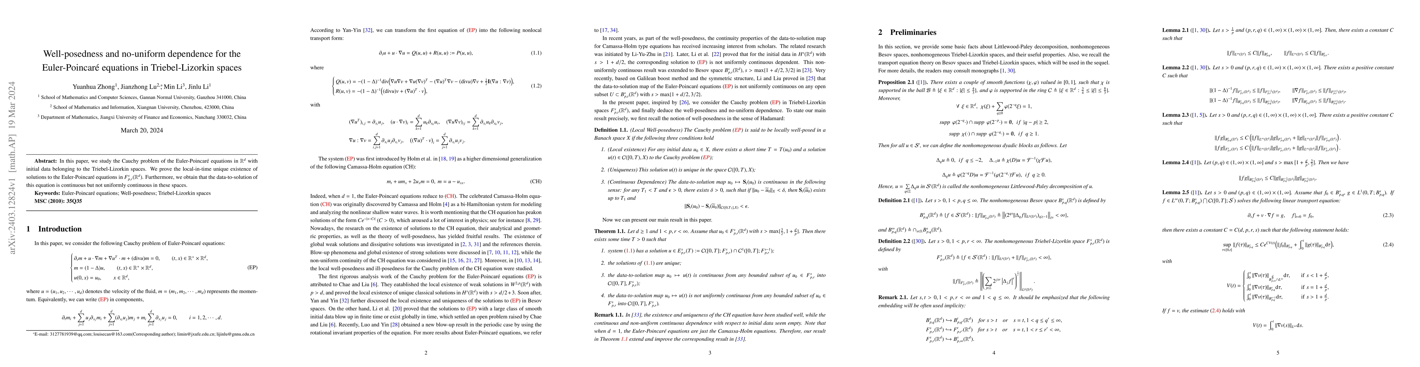 Thumbnail for Well-posedness and no-uniform dependence for the Euler-Poincar\'{e}
  equations in Triebel-Lizorkin spaces