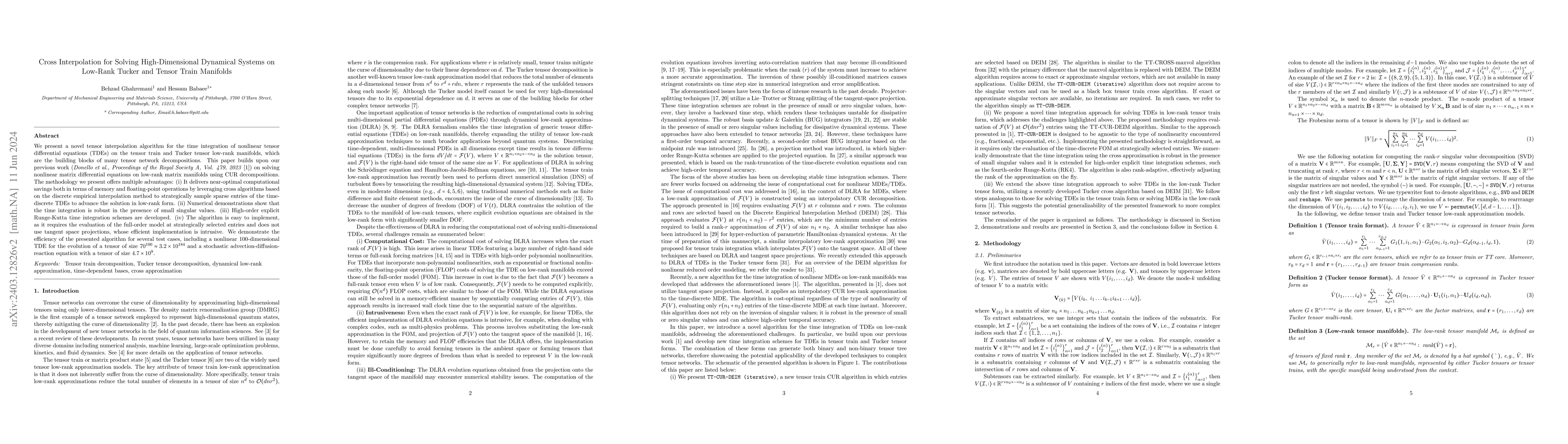Thumbnail for Cross Interpolation for Solving High-Dimensional Dynamical Systems on
  Low-Rank Tucker and Tensor Train Manifolds