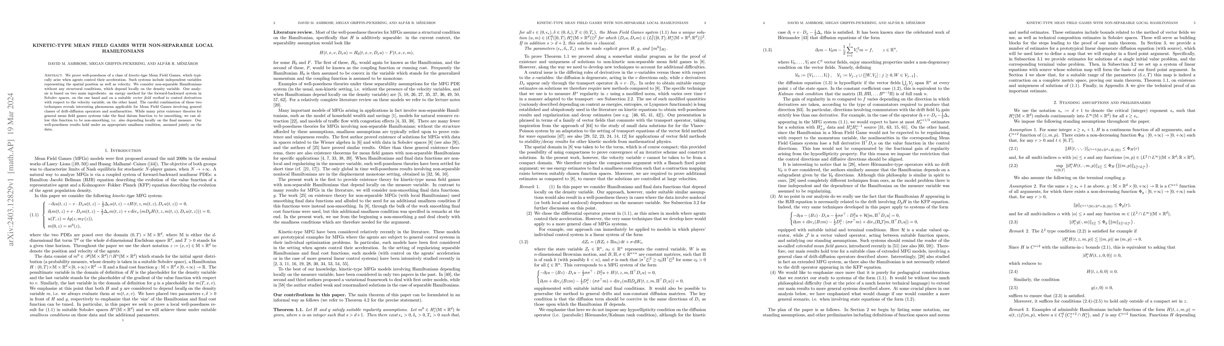 Thumbnail for Kinetic-type Mean Field Games with Non-separable Local Hamiltonians