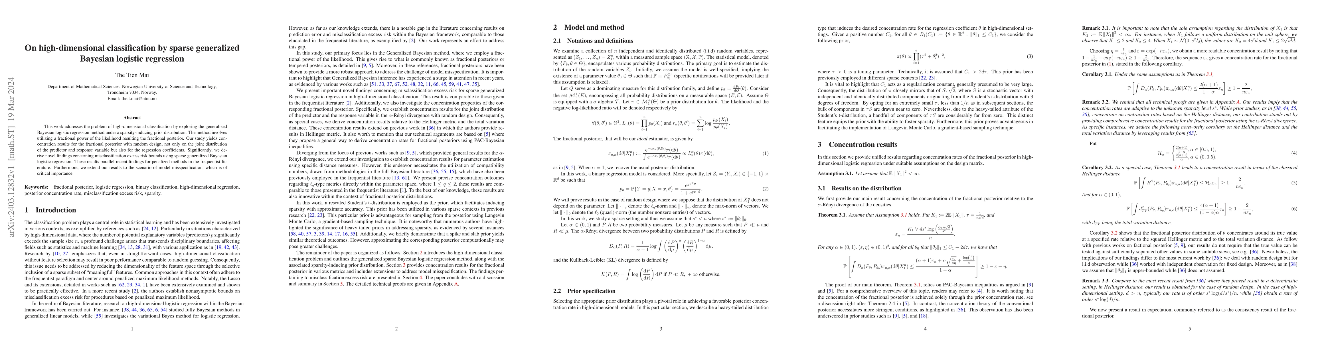 Thumbnail for On high-dimensional classification by sparse generalized Bayesian
  logistic regression
