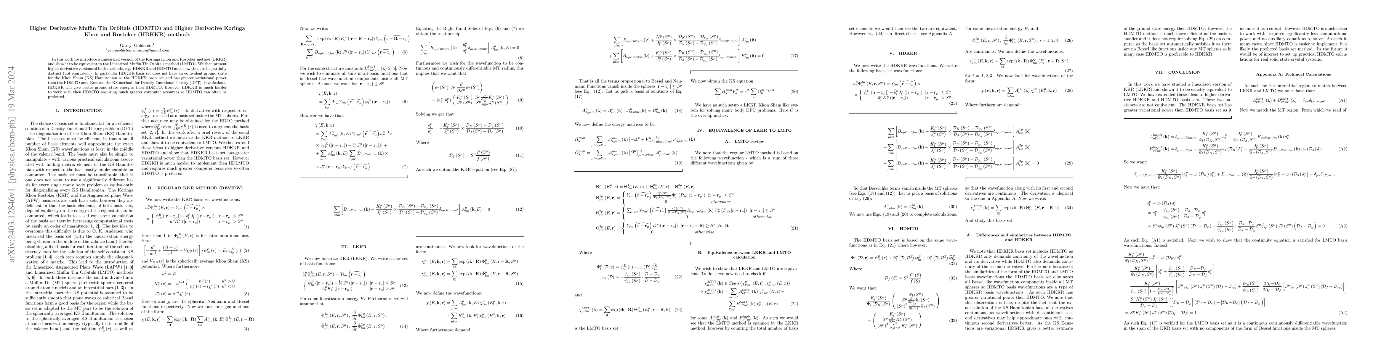 Thumbnail for Higher Derivative Muffin Tin Orbitals (HDMTO) and Higher Derivative
  Koringa Khon and Rostoker (HDKKR) methods