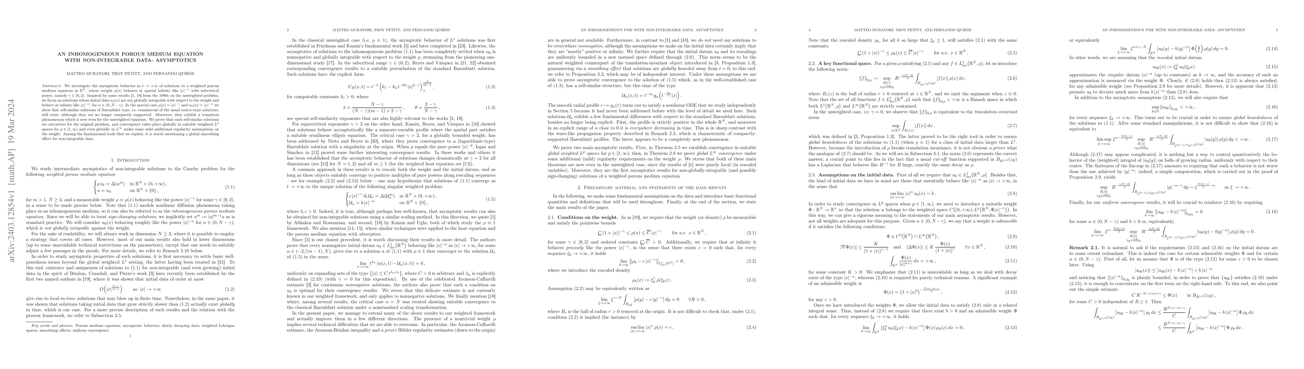 Thumbnail for An inhomogeneous porous medium equation with non-integrable data:
  asymptotics