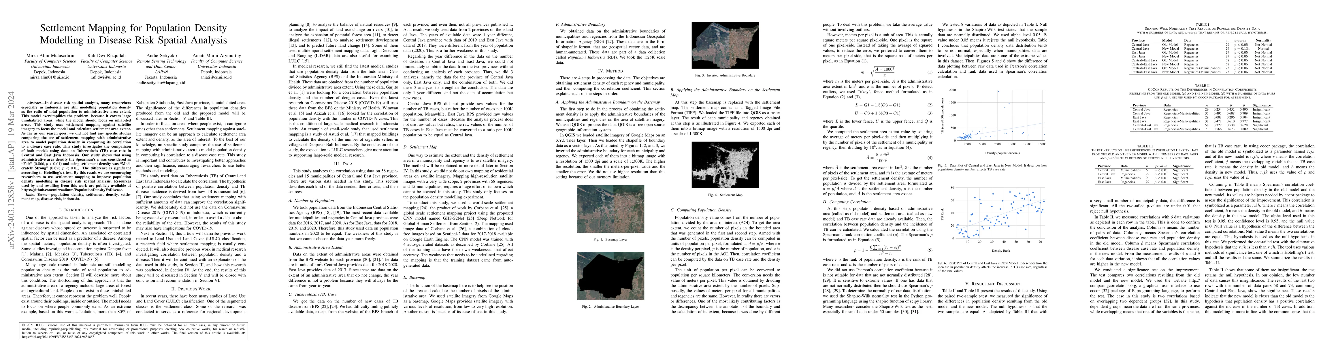 Thumbnail for Settlement Mapping for Population Density Modelling in Disease Risk
  Spatial Analysis