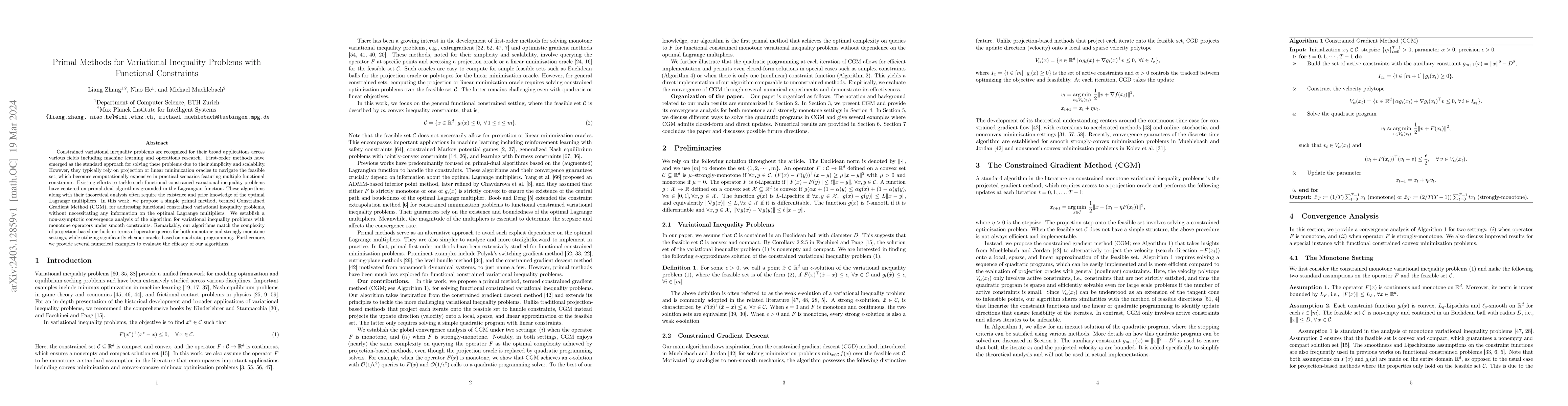 Thumbnail for Primal Methods for Variational Inequality Problems with Functional
  Constraints