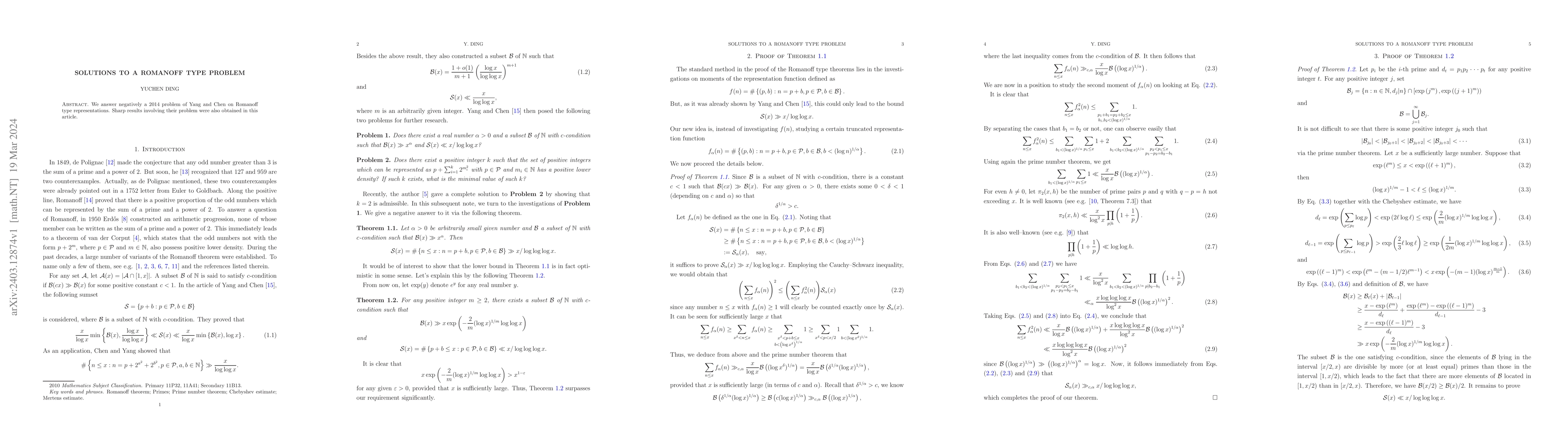 Thumbnail for Solutions to a Romanoff type problem