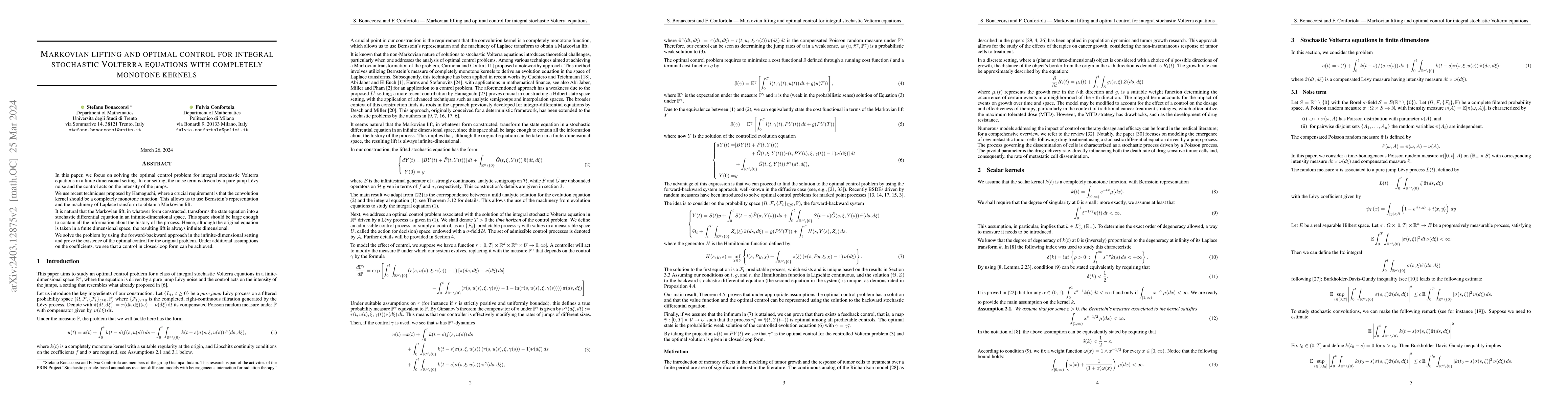 Thumbnail for Markovian lifting and optimal control for integral stochastic Volterra
  equations with completely monotone kernels
