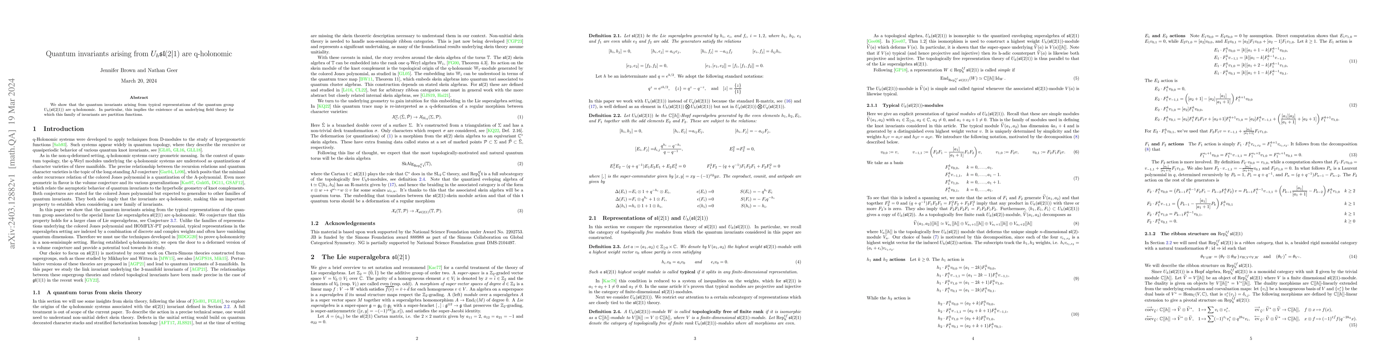 Thumbnail for Quantum invariants arising from $U_h\mathfrak{sl}(2|1)$ are q-holonomic