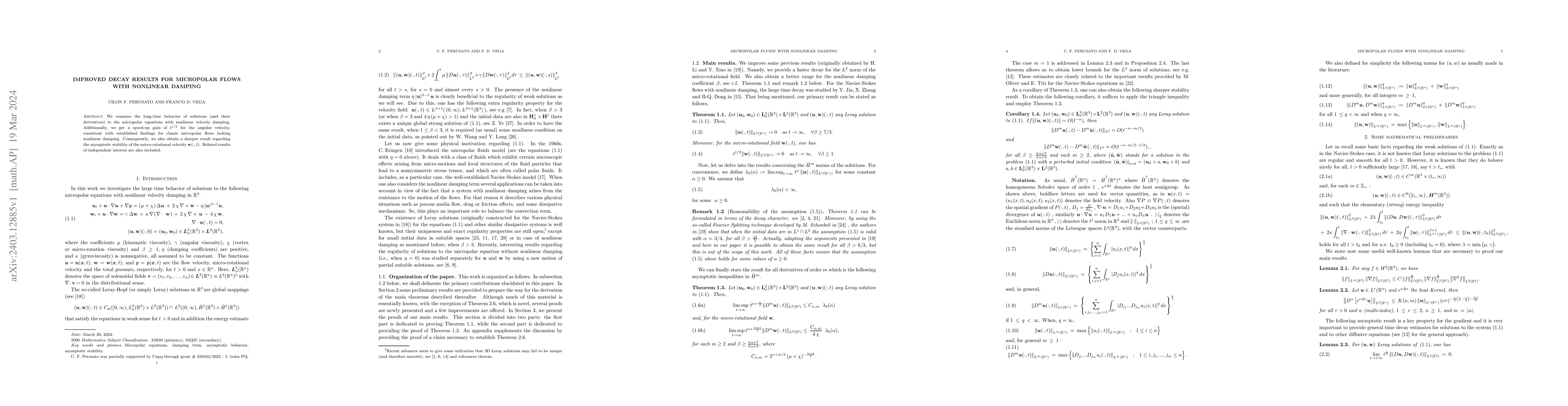 Thumbnail for Improved decay results for micropolar flows with nonlinear damping