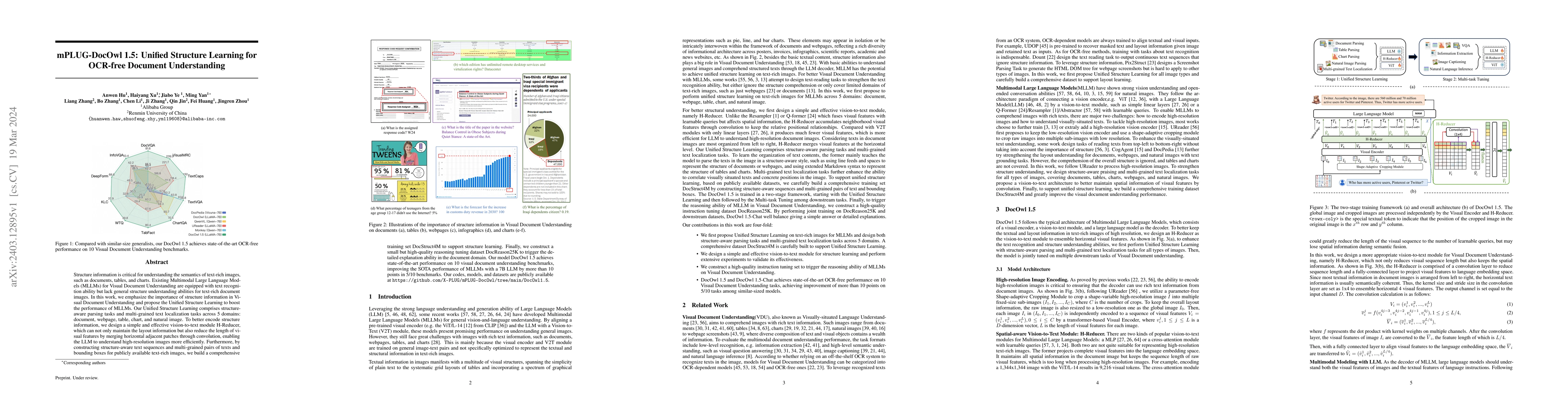 Thumbnail for mPLUG-DocOwl 1.5: Unified Structure Learning for OCR-free Document
  Understanding