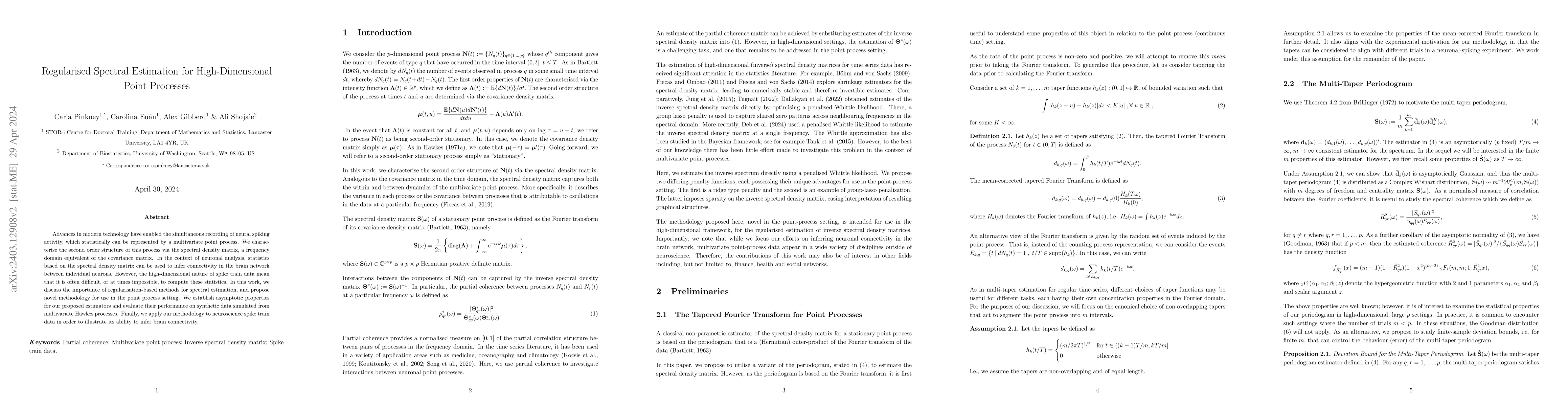 Thumbnail for Regularised Spectral Estimation for High-Dimensional Point Processes
