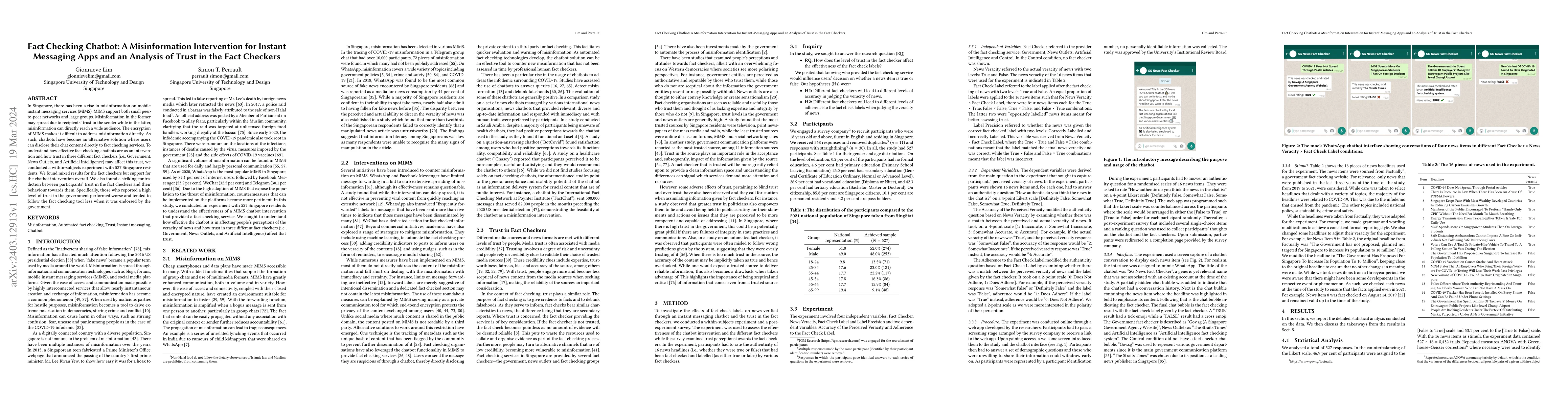 Thumbnail for Fact Checking Chatbot: A Misinformation Intervention for Instant
  Messaging Apps and an Analysis of Trust in the Fact Checkers