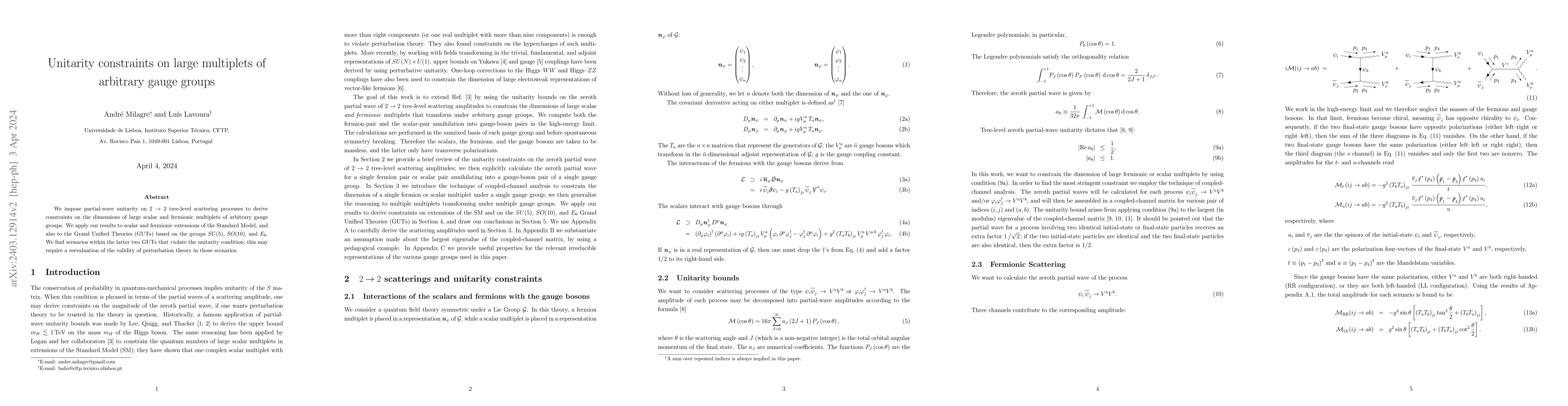 Thumbnail for Unitarity constraints on large multiplets of arbitrary gauge groups