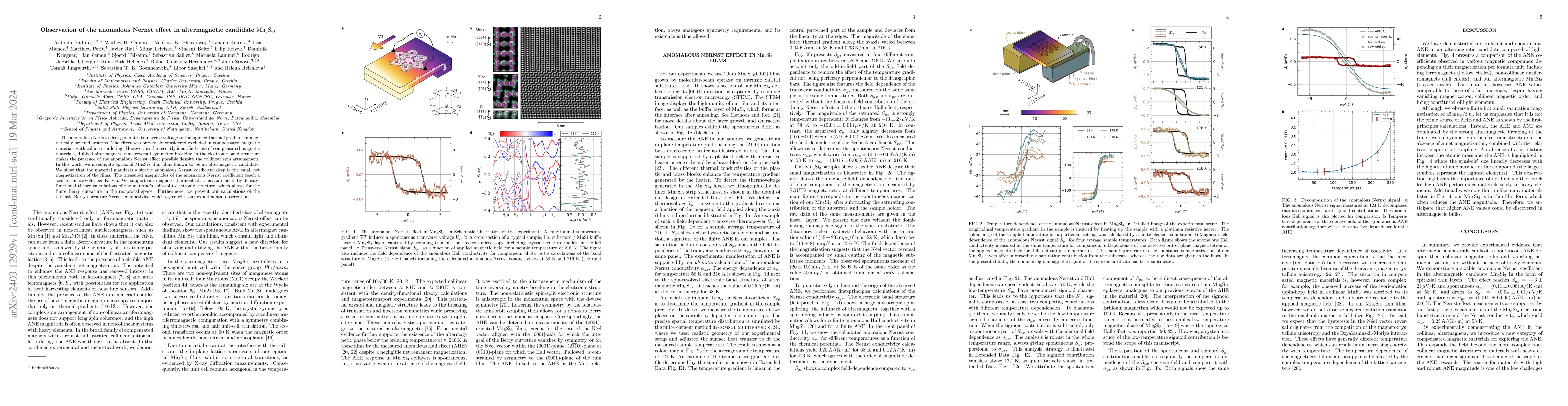 Thumbnail for Observation of the anomalous Nernst effect in altermagnetic candidate
  Mn5Si3