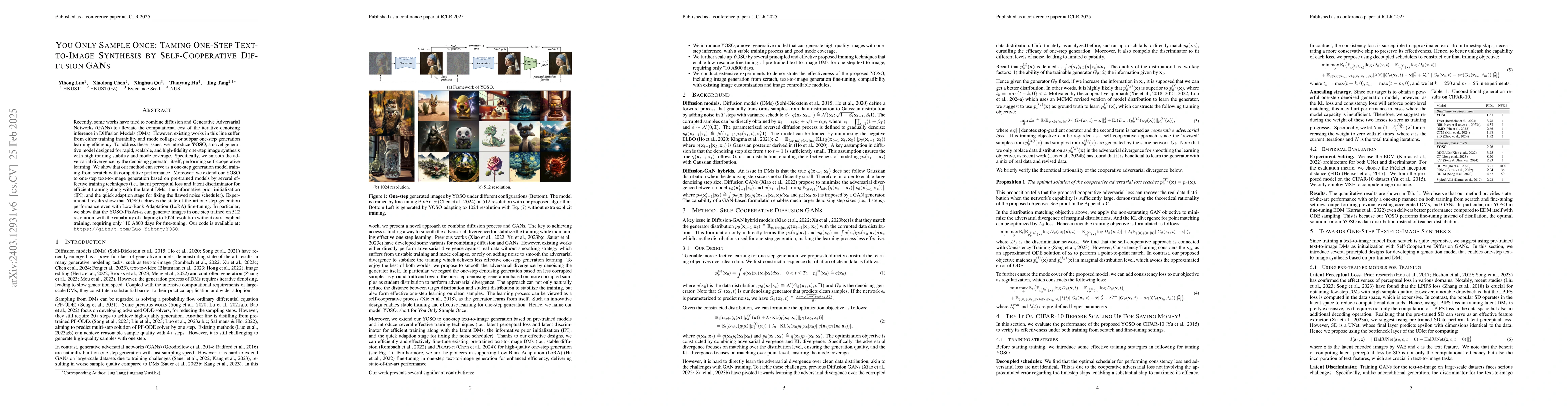 Thumbnail for You Only Sample Once: Taming One-Step Text-to-Image Synthesis by
  Self-Cooperative Diffusion GANs