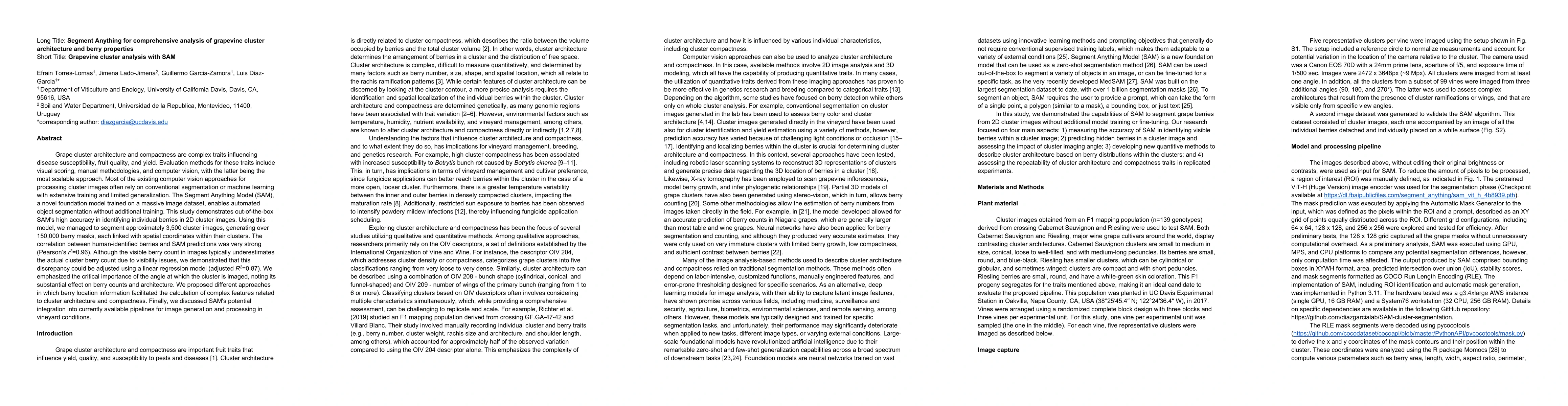 Thumbnail for Segment Anything for comprehensive analysis of grapevine cluster
  architecture and berry properties
