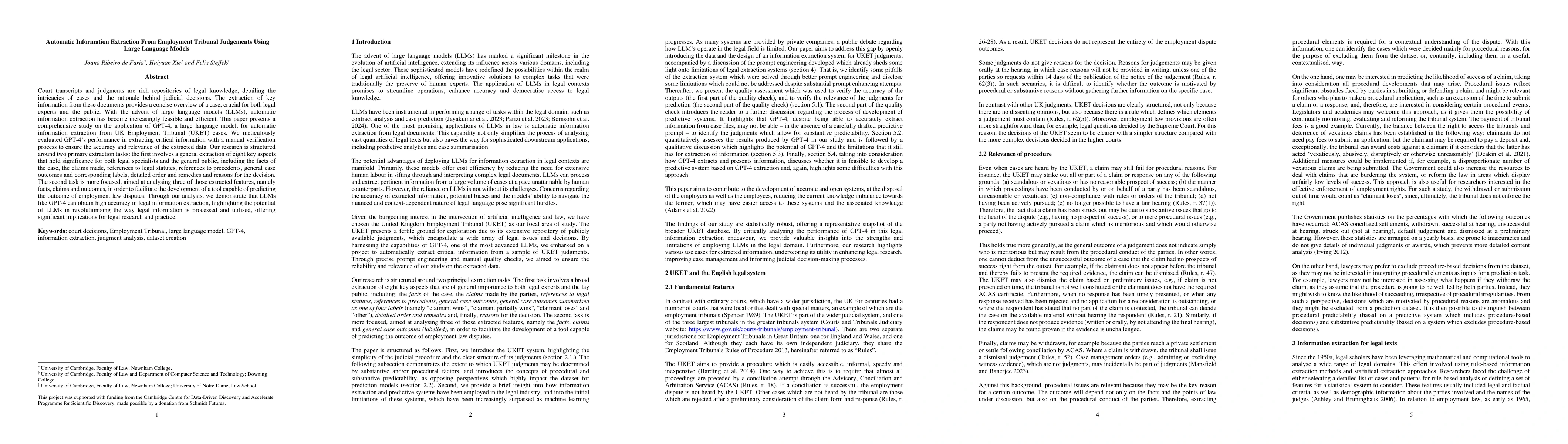 Thumbnail for Automatic Information Extraction From Employment Tribunal Judgements
  Using Large Language Models