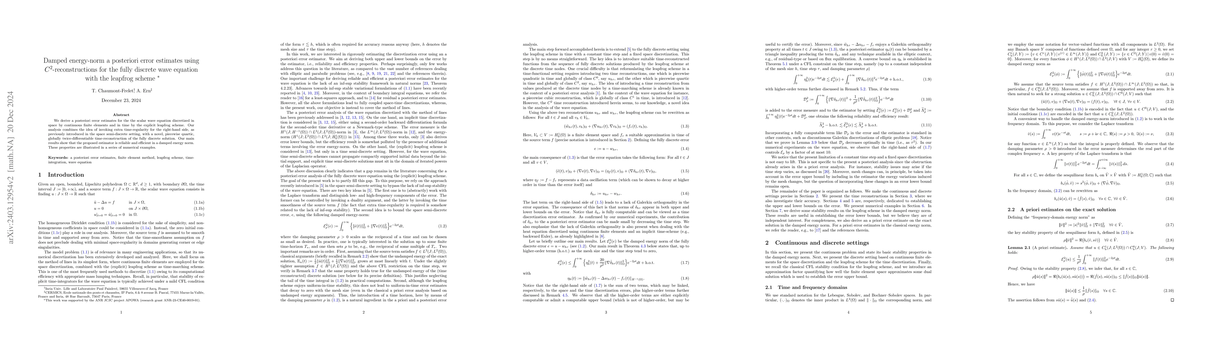 Thumbnail for Damped energy-norm a posteriori error estimates for fully discrete
  approximations of the wave equation using C2-reconstructions