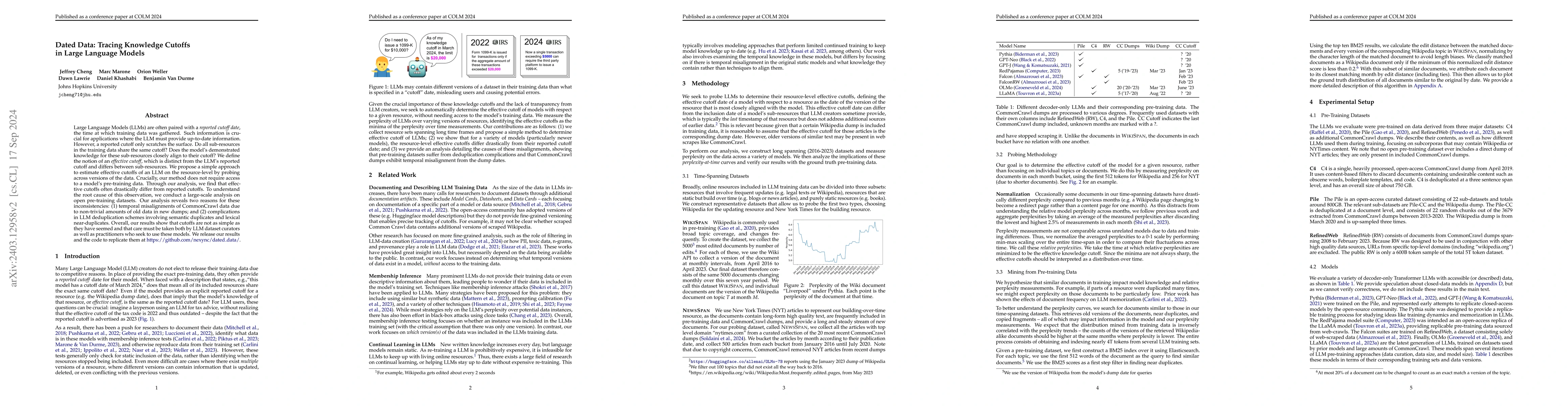 Thumbnail for Dated Data: Tracing Knowledge Cutoffs in Large Language Models
