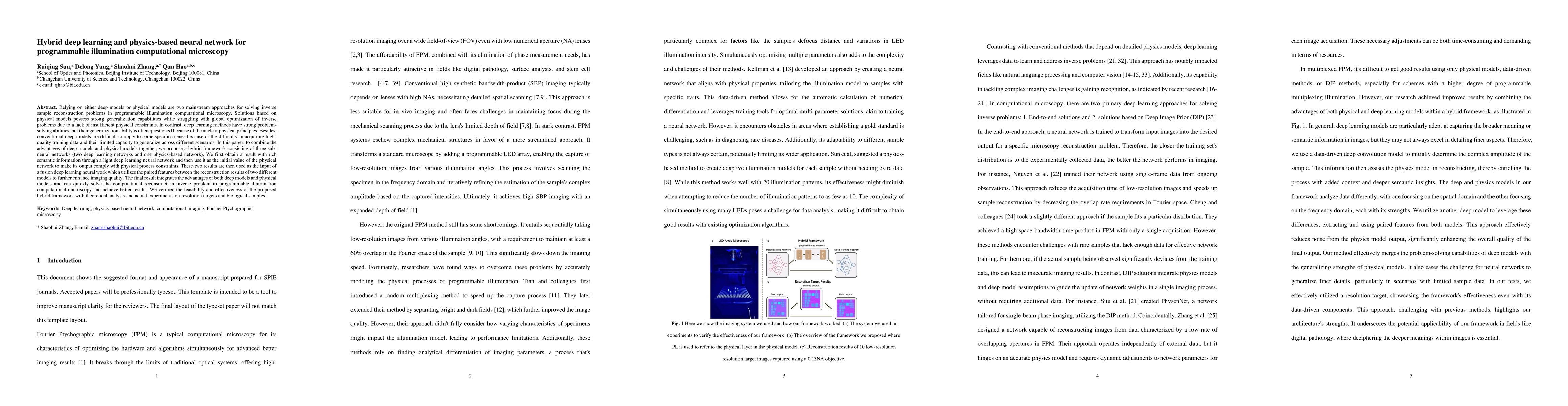 Thumbnail for Hybrid deep learning and physics-based neural network for programmable
  illumination computational microscopy