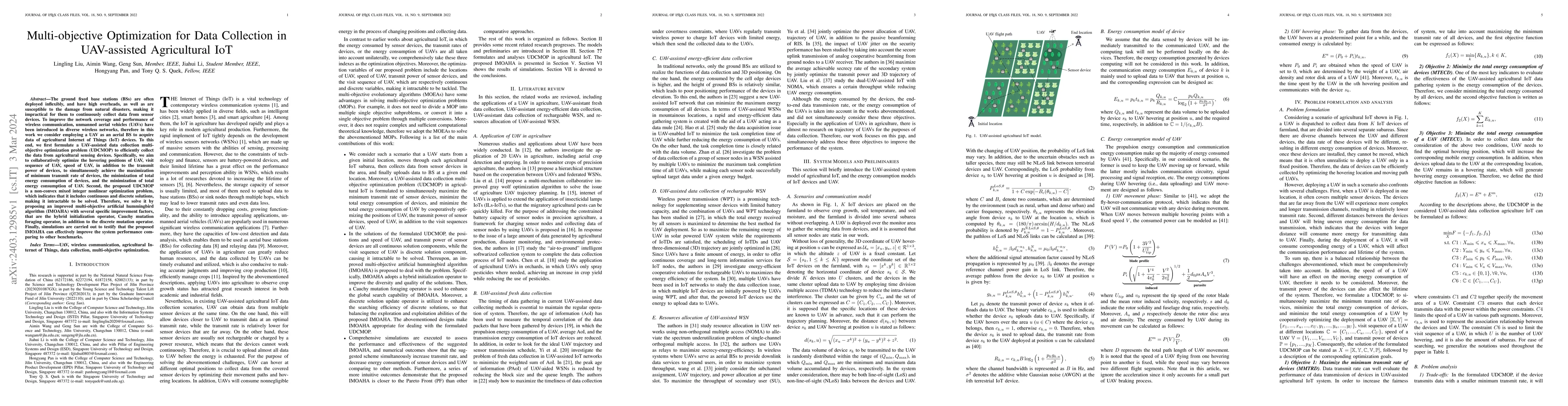 Thumbnail for Multi-objective Optimization for Data Collection in UAV-assisted
  Agricultural IoT