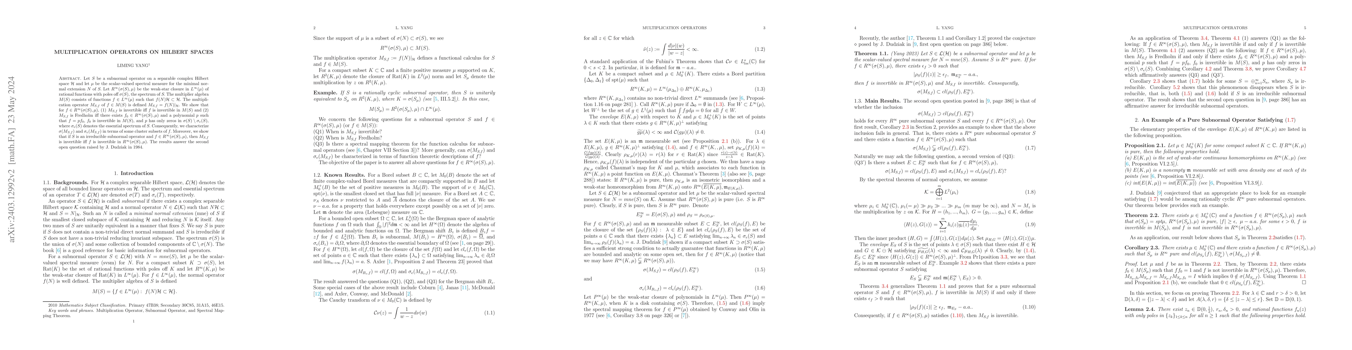 Thumbnail for Multiplication Operators on Hilbert Spaces