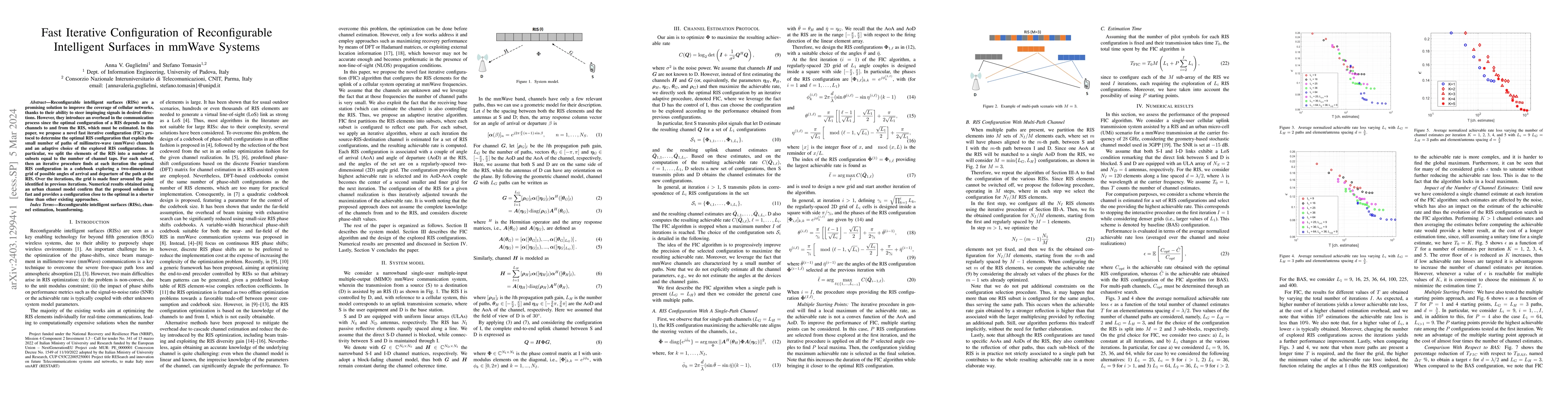 Thumbnail for Fast Iterative Configuration of Reconfigurable Intelligent Surfaces in
  mmWave Systems