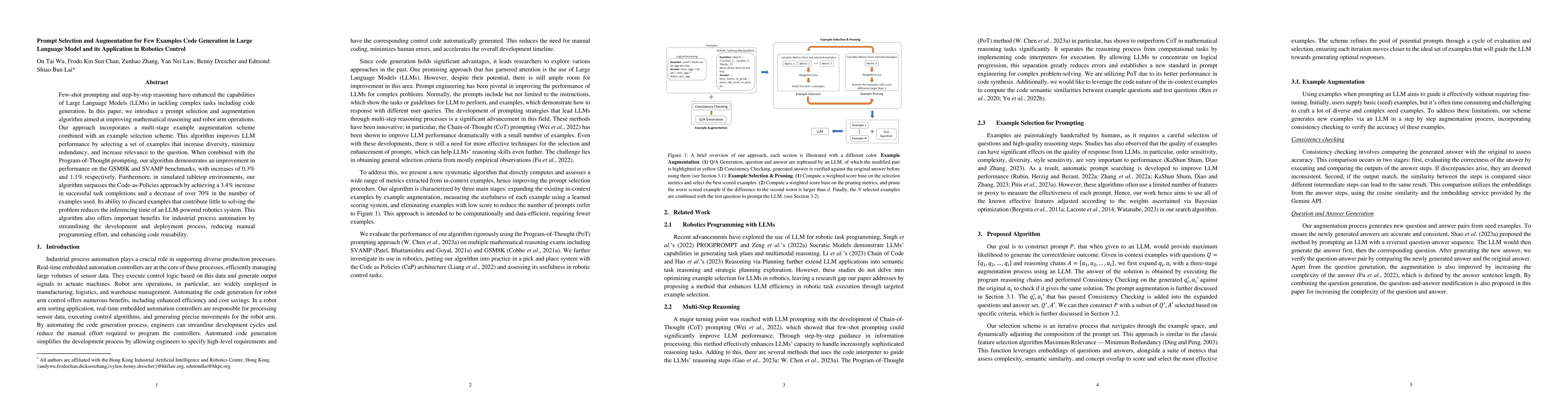 Thumbnail for Prompt Selection and Augmentation for Few Examples Code Generation in
  Large Language Model and its Application in Robotics Control