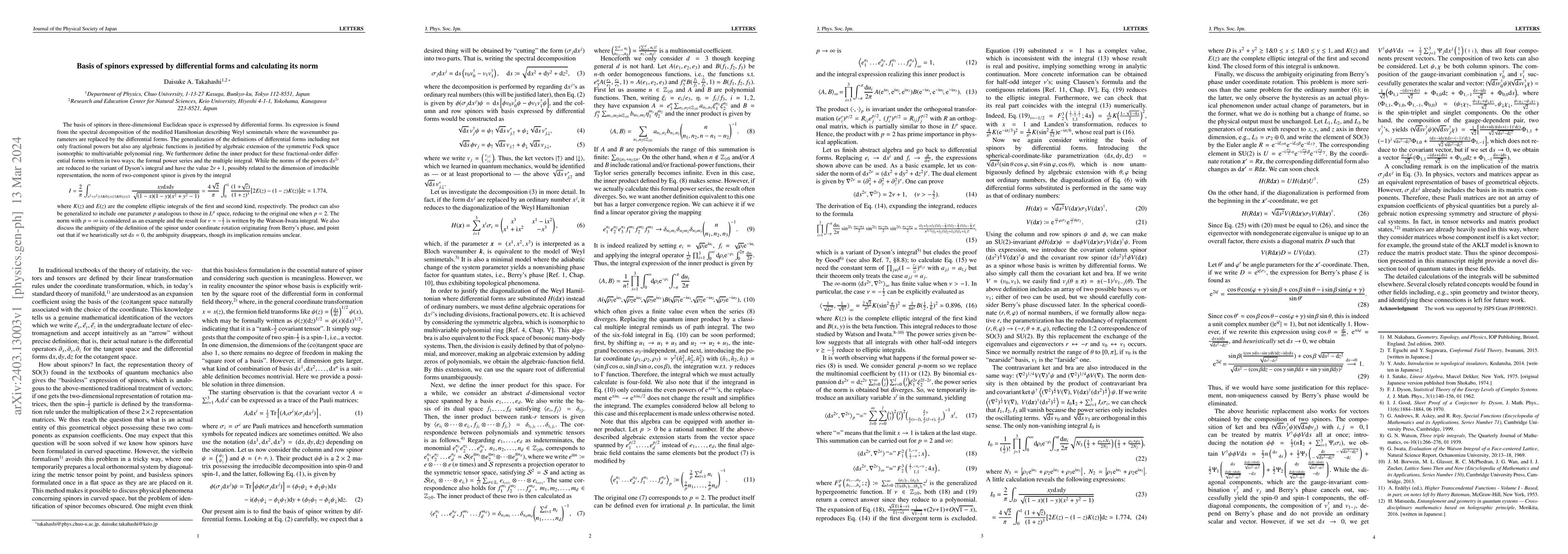 Thumbnail for Basis of spinors expressed by differential forms and calculating its
  norm