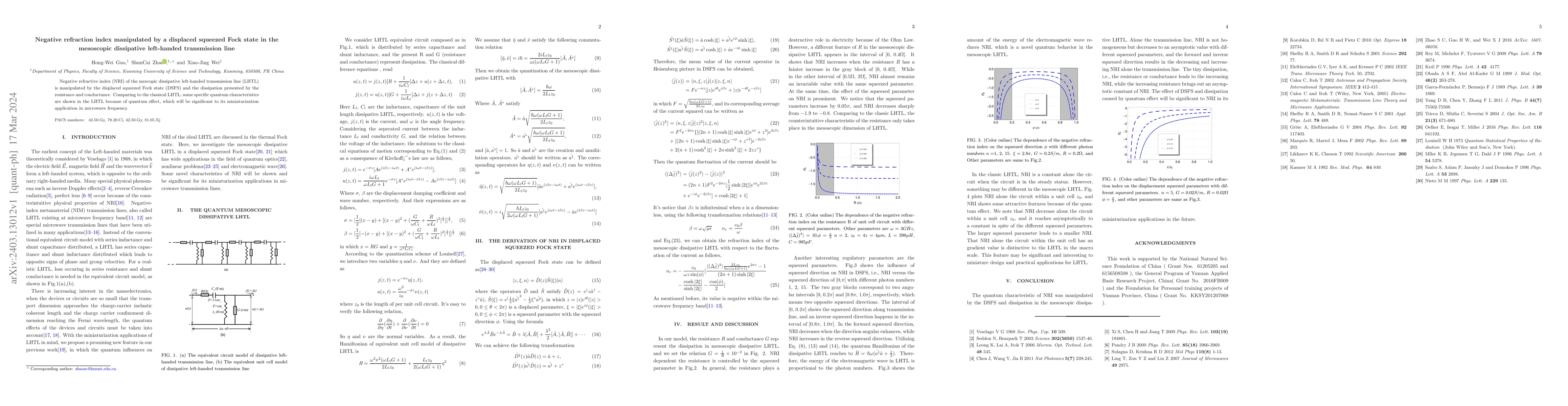 Thumbnail for Negative refraction index manipulated by a displaced squeezed Fock state
  in the mesoscopic dissipative left-handed transmission line
