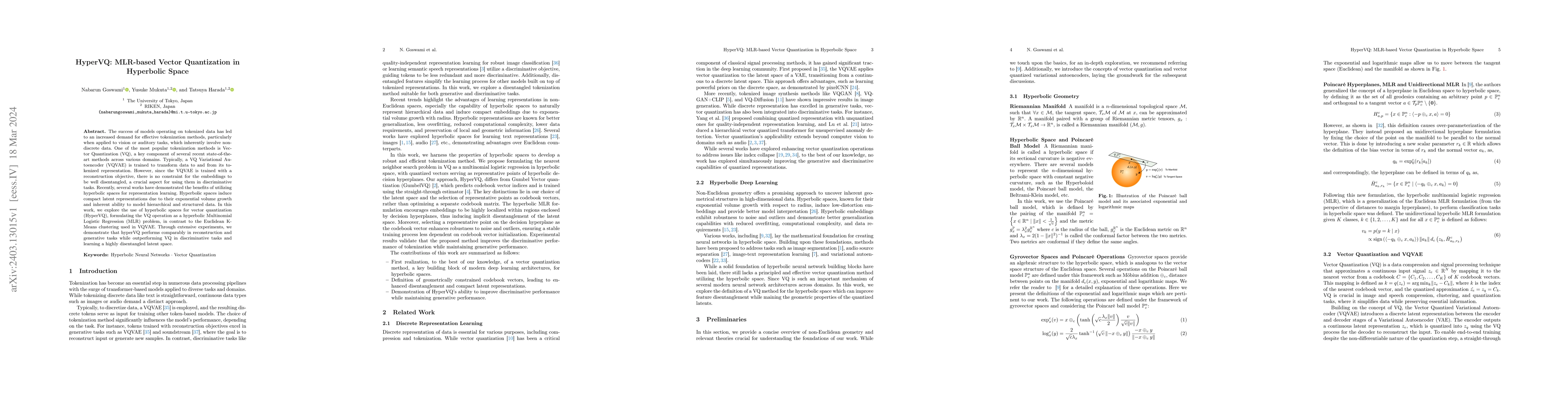 Thumbnail for HyperVQ: MLR-based Vector Quantization in Hyperbolic Space
