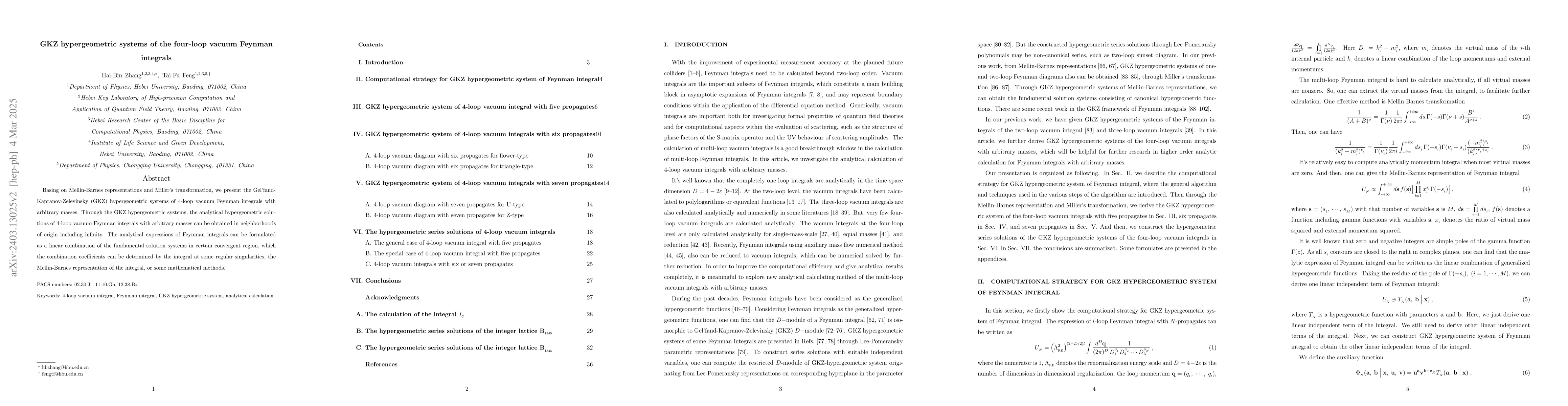 Thumbnail for GKZ hypergeometric systems of the four-loop vacuum Feynman integrals