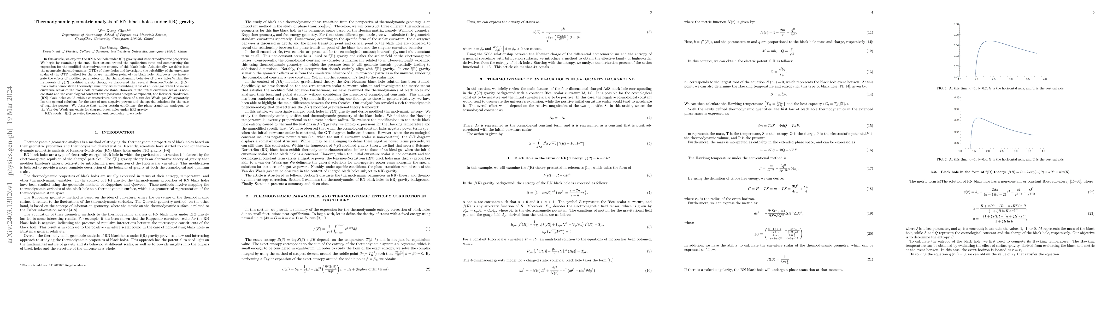 Thumbnail for Thermodynamic geometric analysis of RN black holes under f(R) gravity