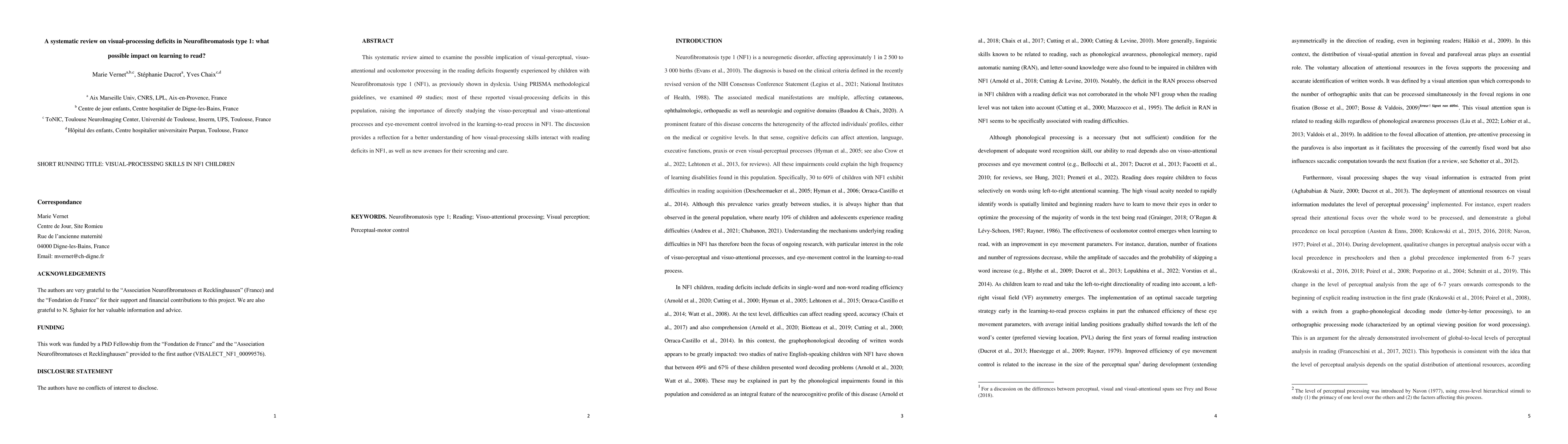 Thumbnail for A systematic review on visual-processing deficits in Neurofibromatosis
  type 1: what possible impact on learning to read?