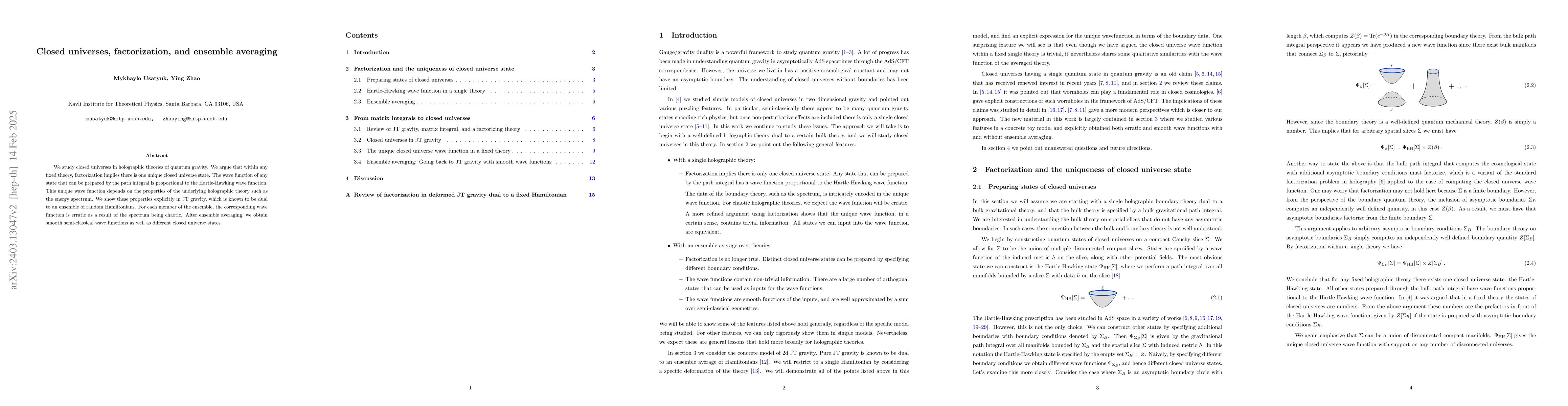 Thumbnail for Closed universes, factorization, and ensemble averaging